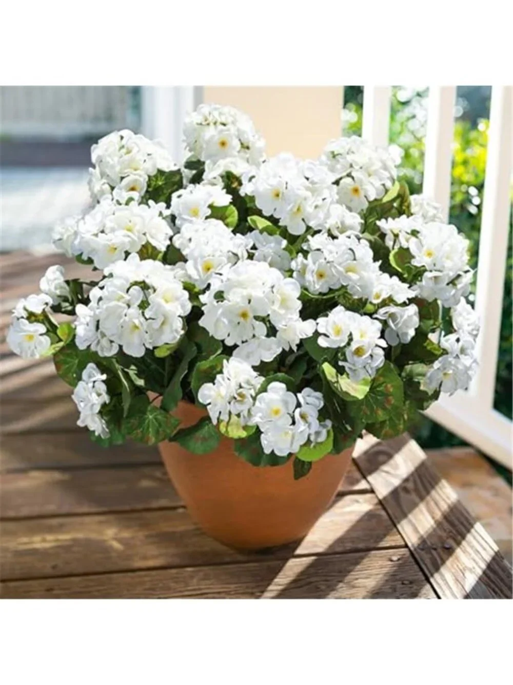 6 Bundle Silk Geranium Fake Flowers White UV Resistant Outdoor Faux Plant Decor